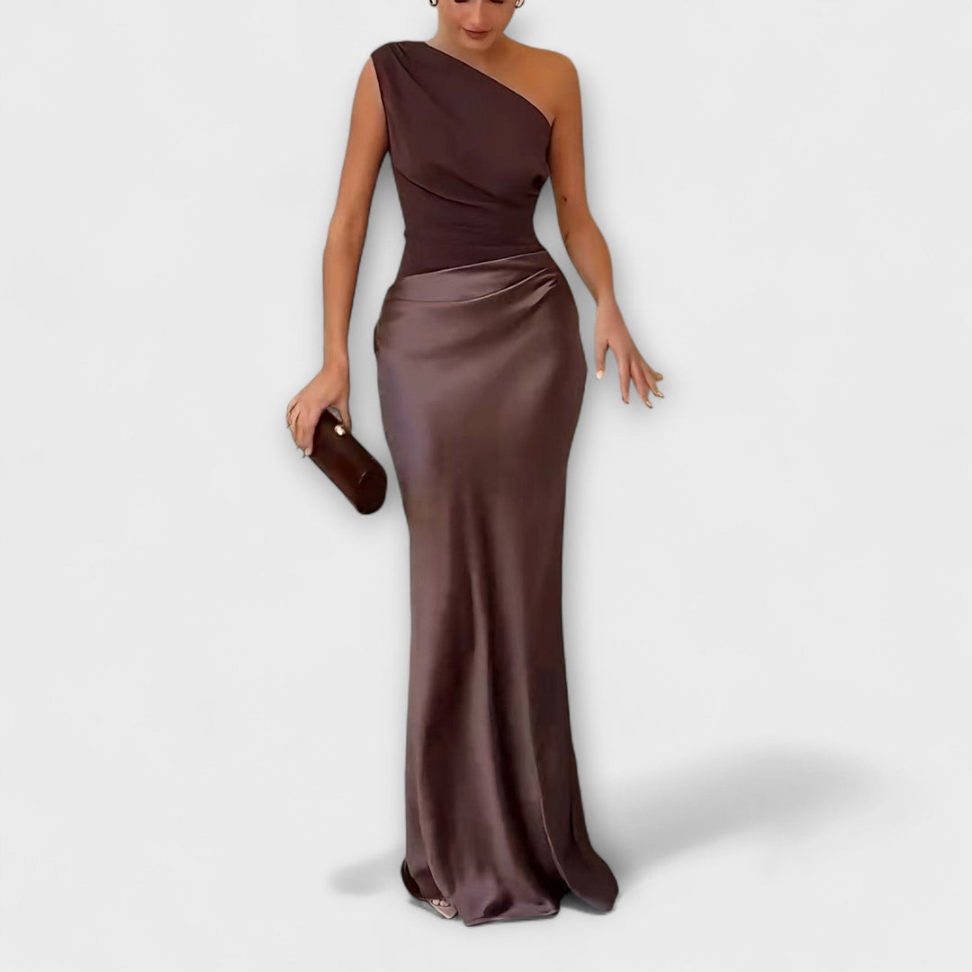 Elegantes Damen Ein-Schulter Maxi Kleid mit asymmetrischem Ausschnitt