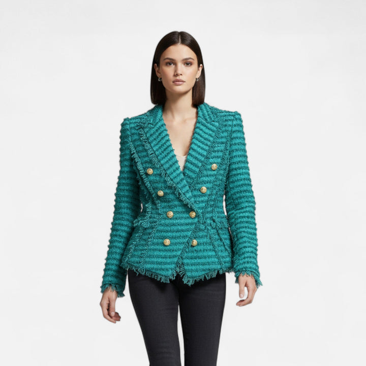 Eleganter Slim Fit Damen Tweed Blazer mit Quasten-Details
