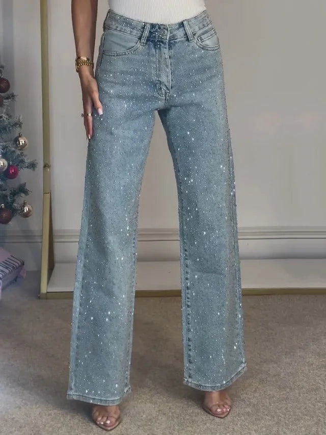 Damen Straight-Cut Jeans mit Strass-Verzierung