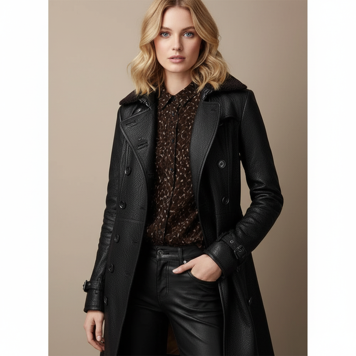 Eleganter Damen Leder-Mantel - Taillierte Passform