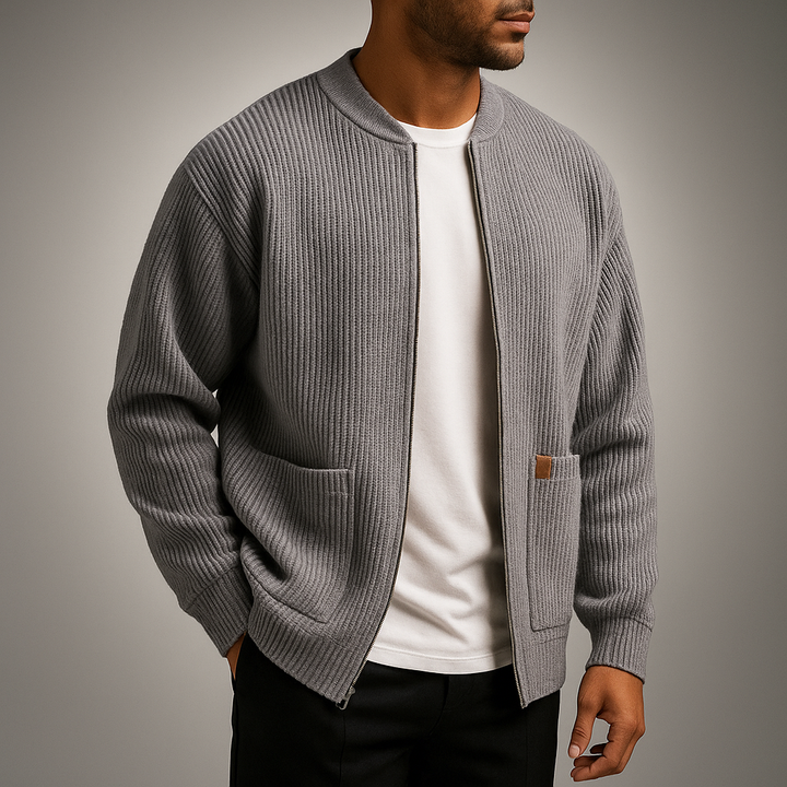 Herren Struktur-Strickpullover mit Standkragen - Moderner Rippenstrick