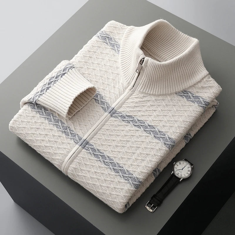 Gestrickte Zip-Jacke mit nordischem Webmuster für Herren