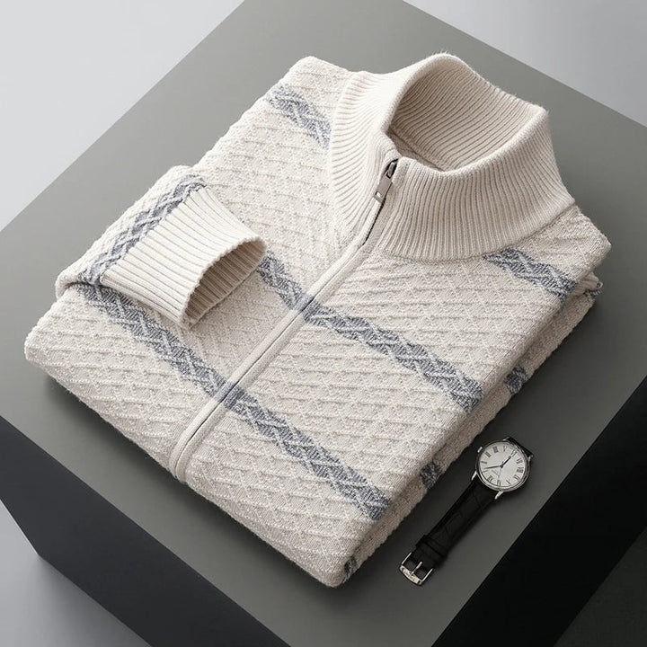 Gestrickte Zip-Jacke mit nordischem Webmuster für Herren