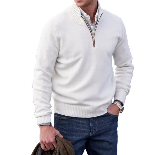 Herren Kaschmir Pullover mit Reißverschluss - Eleganter Strick-Pullover