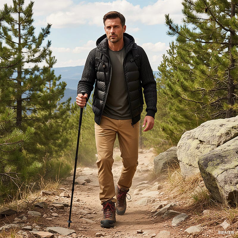 Winddichte Herren Steppjacke mit Strickärmeln und Daunen-Isolation