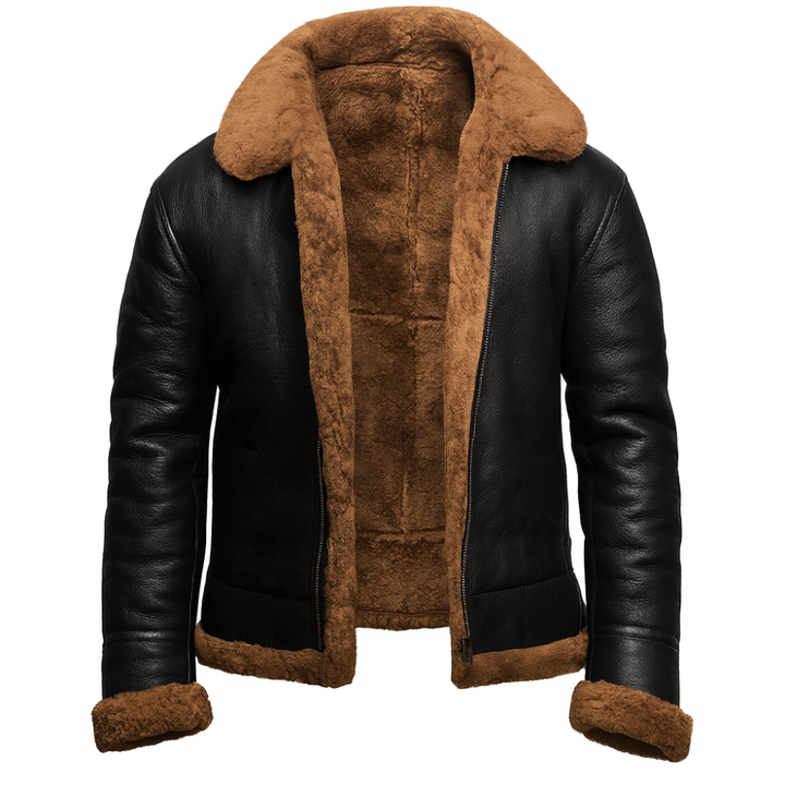 Herren Aviator Lederjacke mit Sherpa-Futter - Warme Pilotenjacke aus PU-Leder