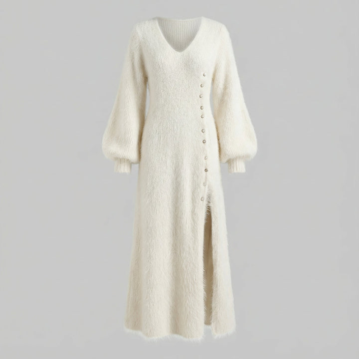 Elegantes Flauschiges Maxikleid mit Knopfdetail Damen