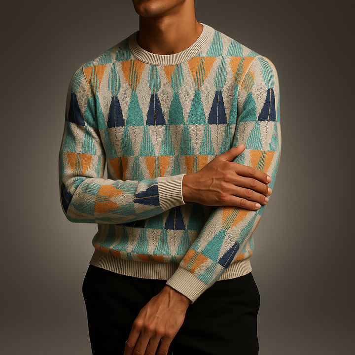 Herren Struktur-Pullover mit geometrischen Linien - Leichter Strick