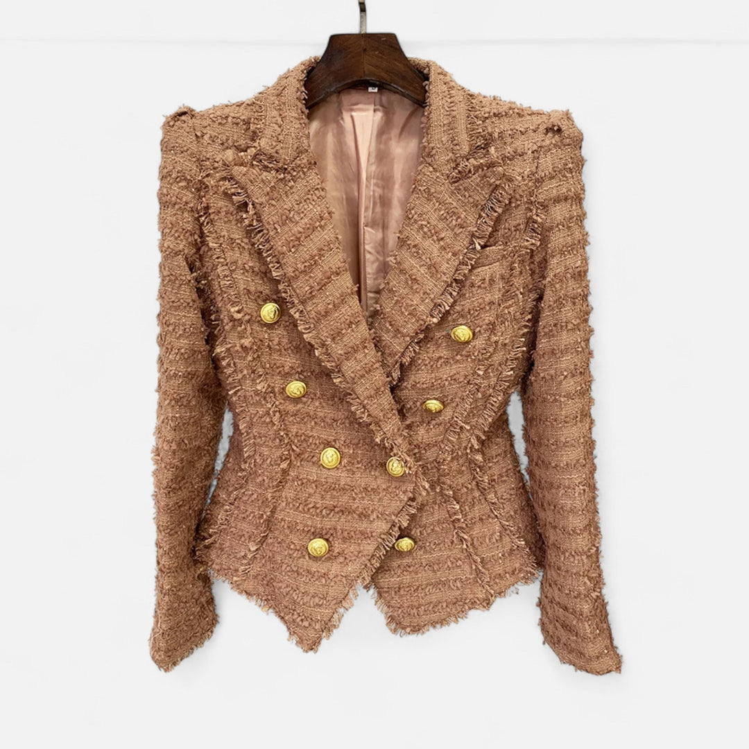 Eleganter Slim Fit Damen Tweed Blazer mit Quasten-Details
