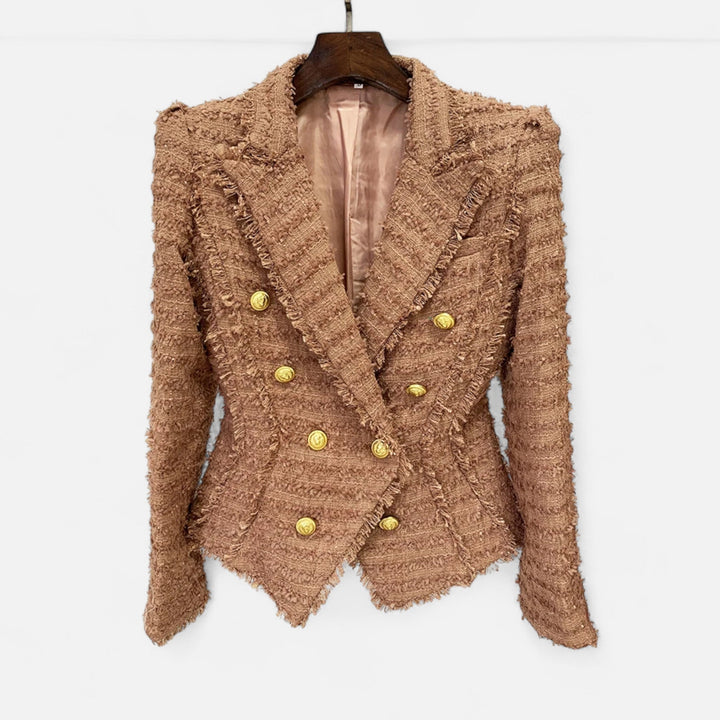 Eleganter Slim Fit Damen Tweed Blazer mit Quasten-Details