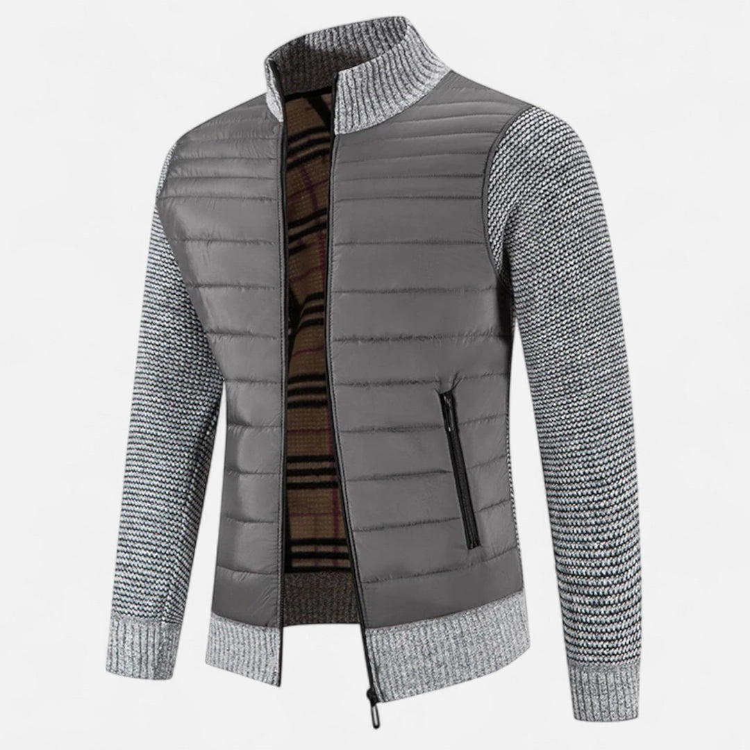 Warme Fleece Patchwork Jacke mit Stehkragen für Herren