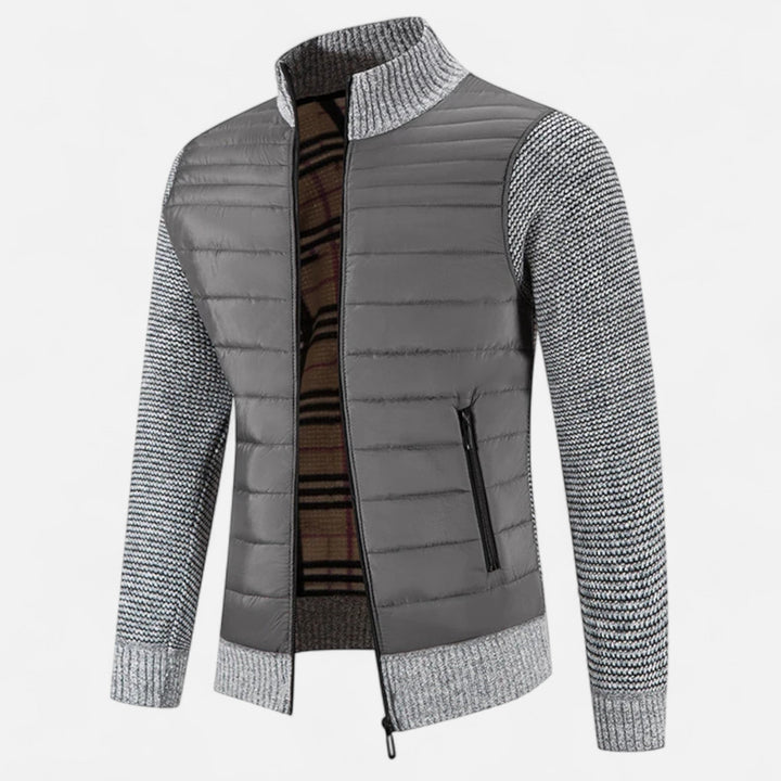 Warme Fleece Patchwork Jacke mit Stehkragen für Herren