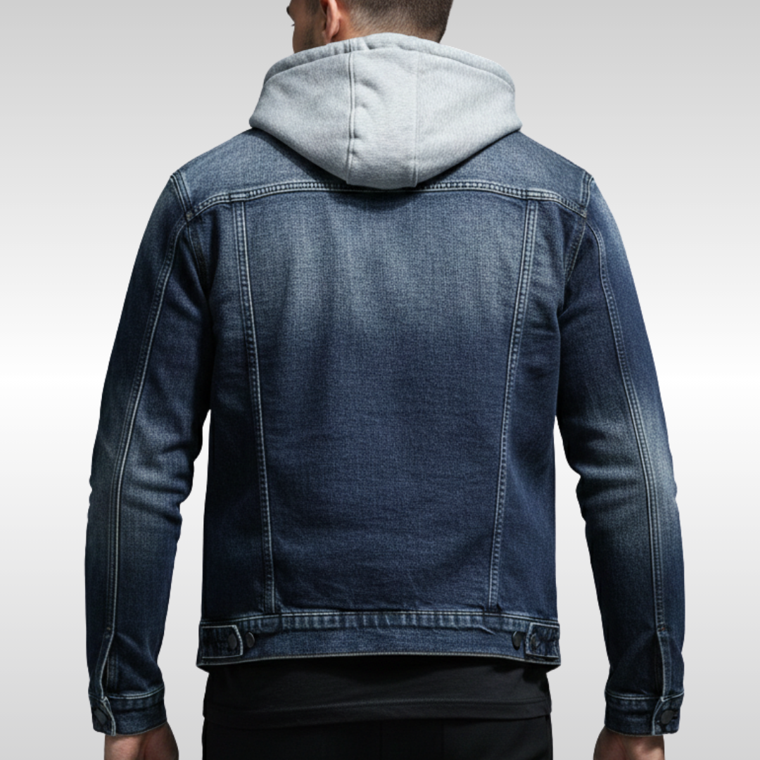Gefütterte Herren Denim Jacke mit abnehmbarer Kapuze für den Winter