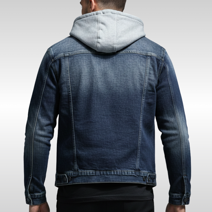 Gefütterte Herren Denim Jacke mit abnehmbarer Kapuze für den Winter