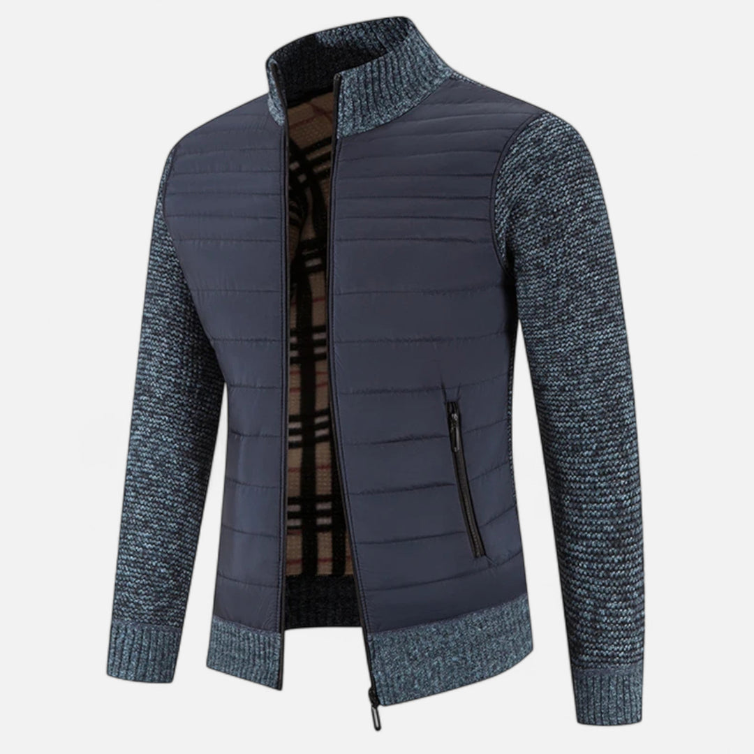 Warme Fleece Patchwork Jacke mit Stehkragen für Herren