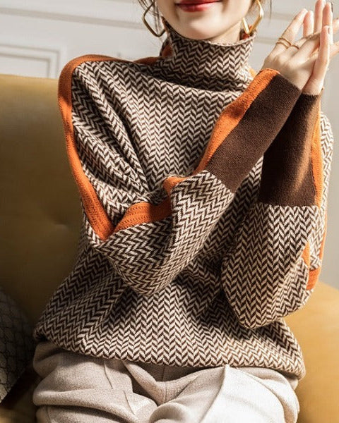 Damen Rollkragenpullover mit geometrischem Muster - Eleganter Strickpullover