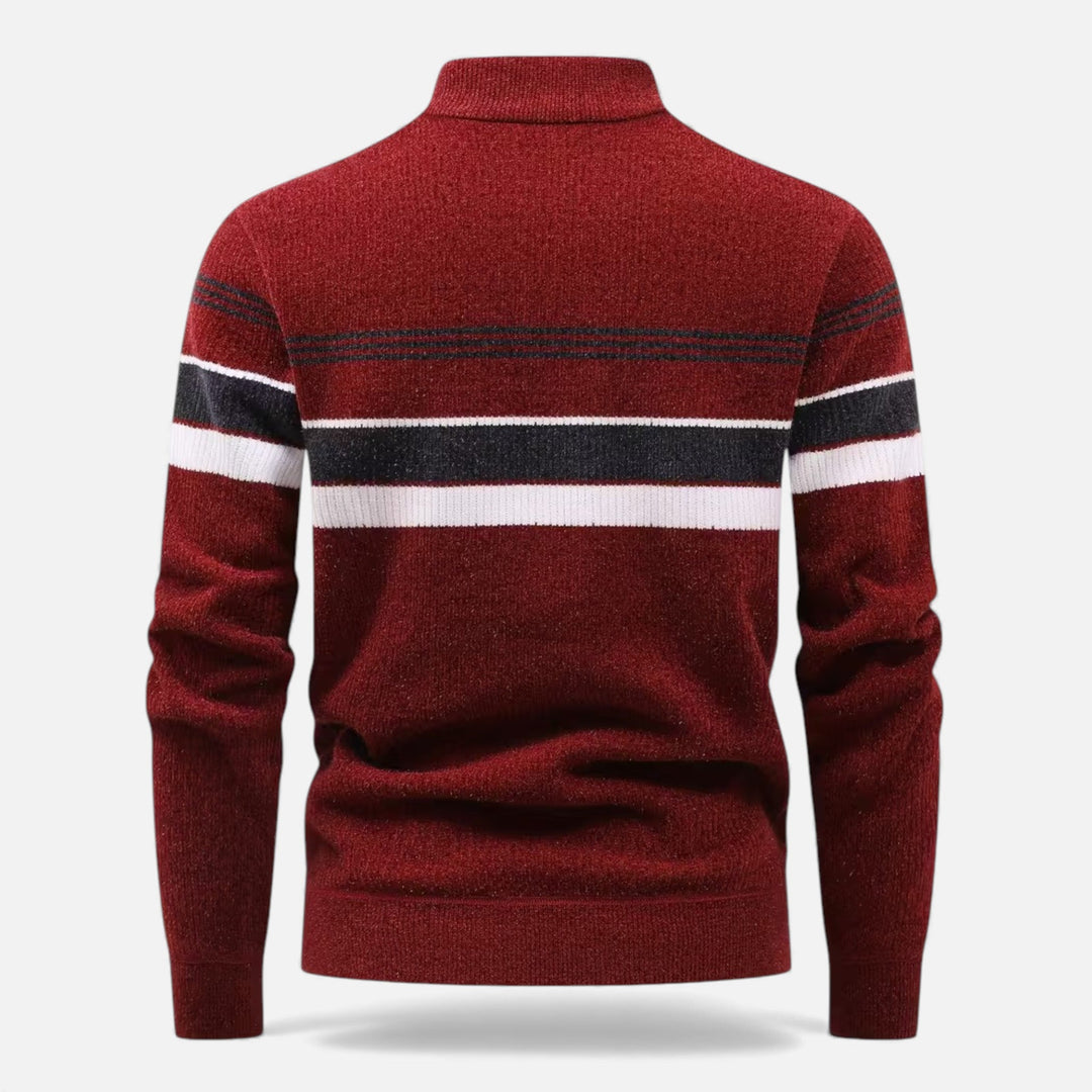 Dicker Gestreifter Half-Zip Strickpullover für Herren