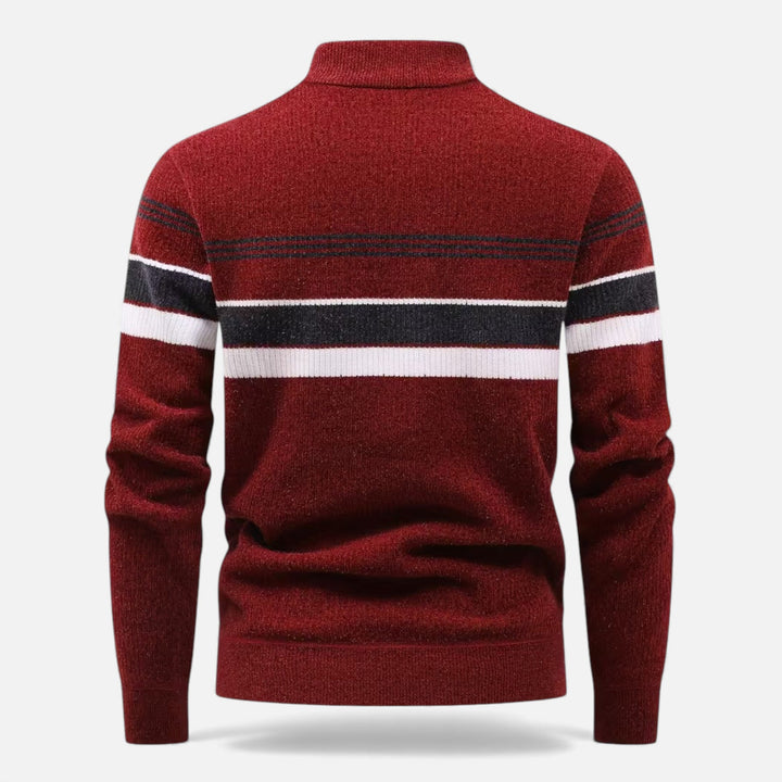 Dicker Gestreifter Half-Zip Strickpullover für Herren