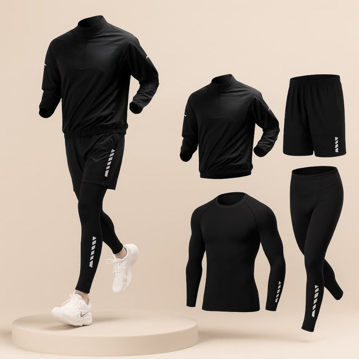4-teiliges Herren Trainingsset mit Kompressionsschicht - Leicht und Atmungsaktiv