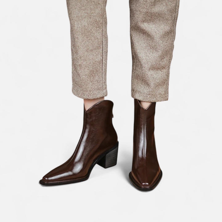 Elegante Spitze Damen Stiefeletten mit Absatz aus PU-Leder