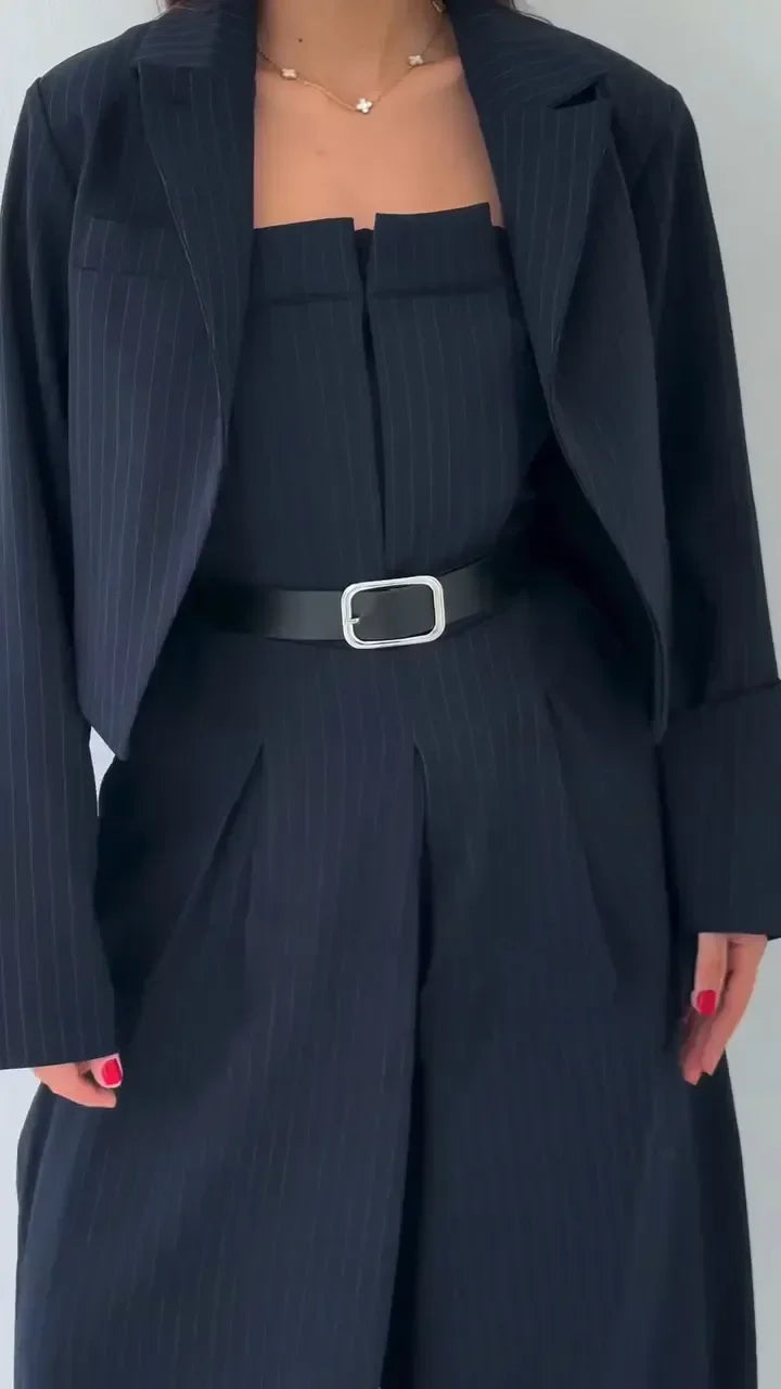 Elegantes Bustier-Set mit Jacke Damen - Weite Hose und strukturiertes Oberteil