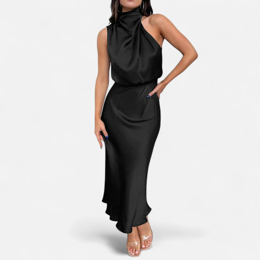 Elegantes ärmelloses langes Satin-Kleid für Damen