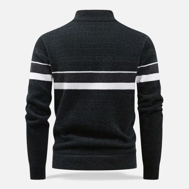 Dicker Gestreifter Half-Zip Strickpullover für Herren