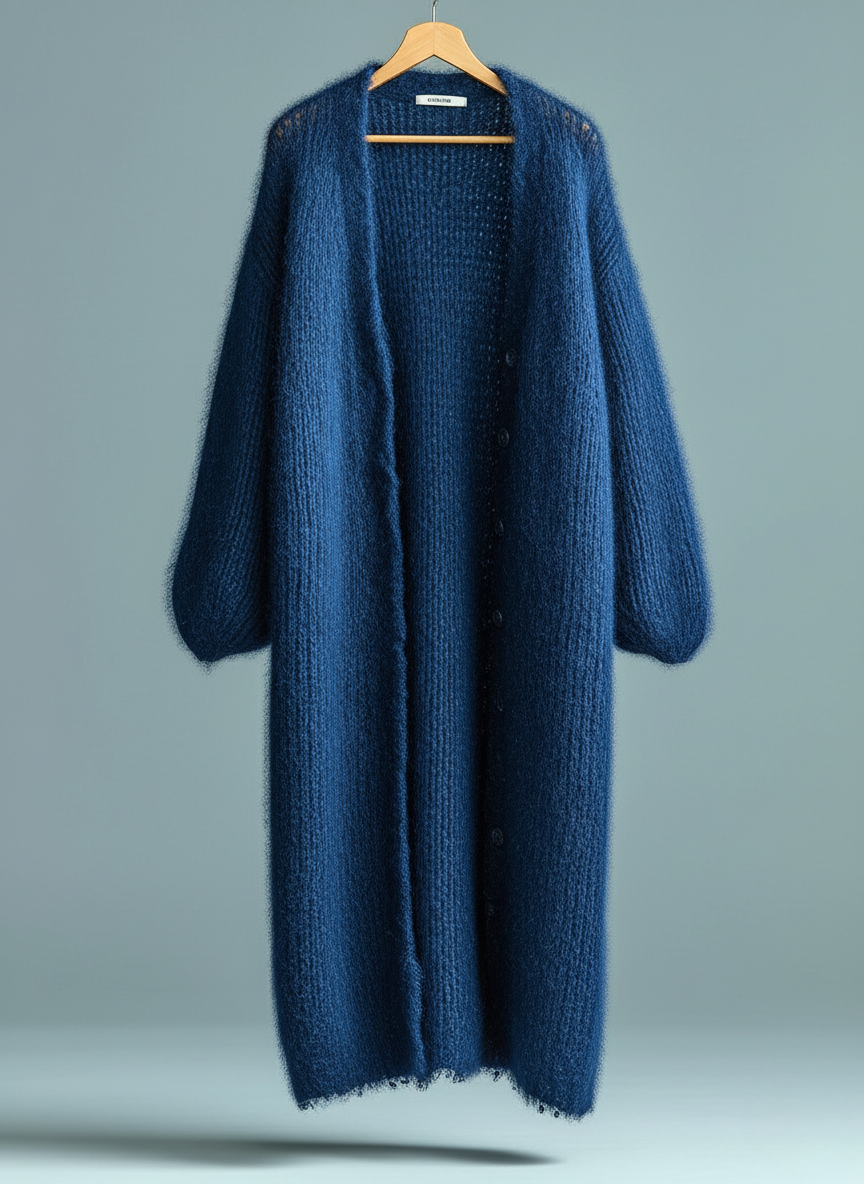 Longline Flauschiger Strick-Cardigan mit Knopfleiste Damen