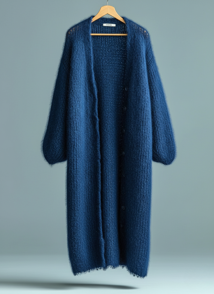 Longline Flauschiger Strick-Cardigan mit Knopfleiste Damen