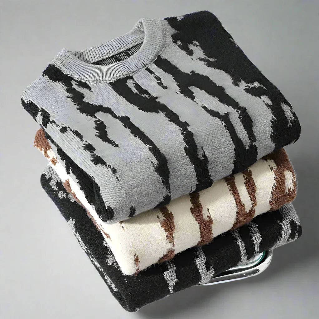 Herren Strickpullover mit abstraktem Dune-Muster - Rundhals Pullover aus Midweight-Strick