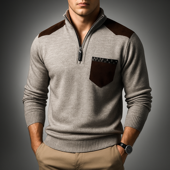 Herren Viertelzip-Pullover mit Kontrastdetails - Hoher Kragen und Moderne Passform