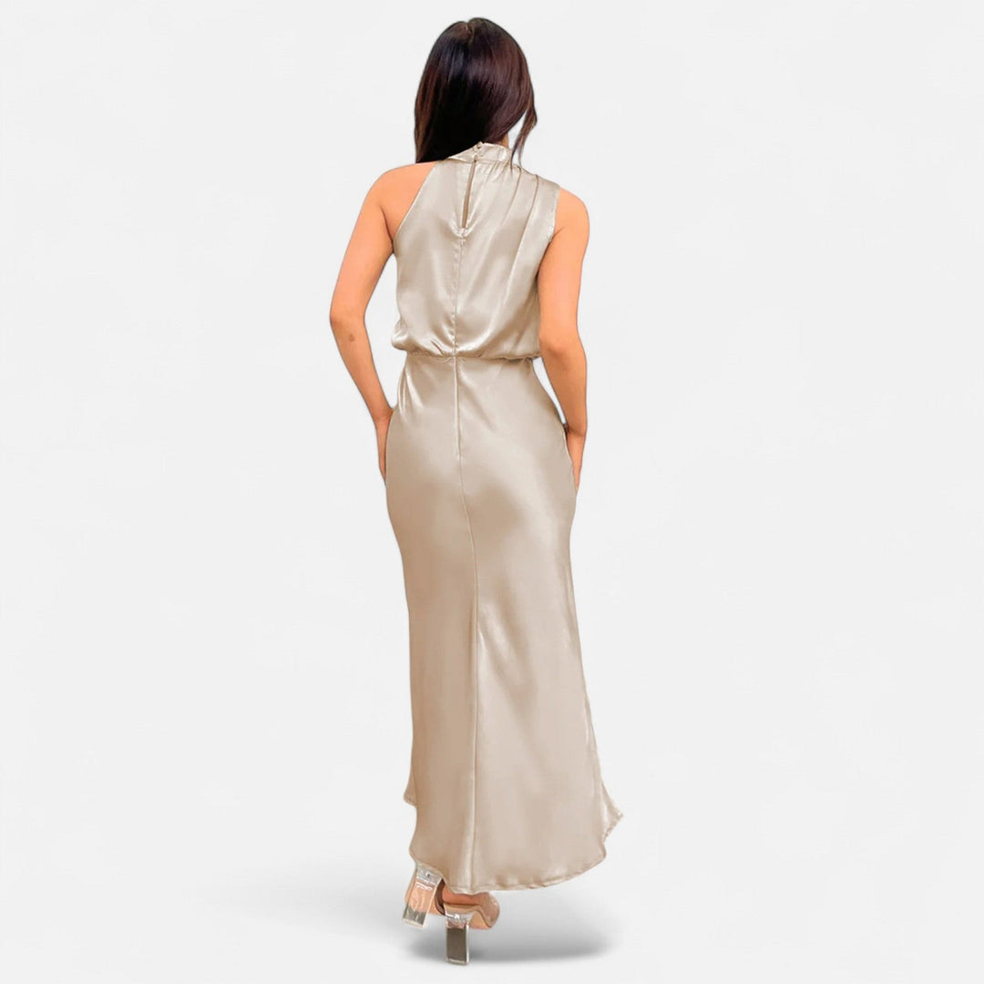 Elegantes ärmelloses langes Satin-Kleid für Damen