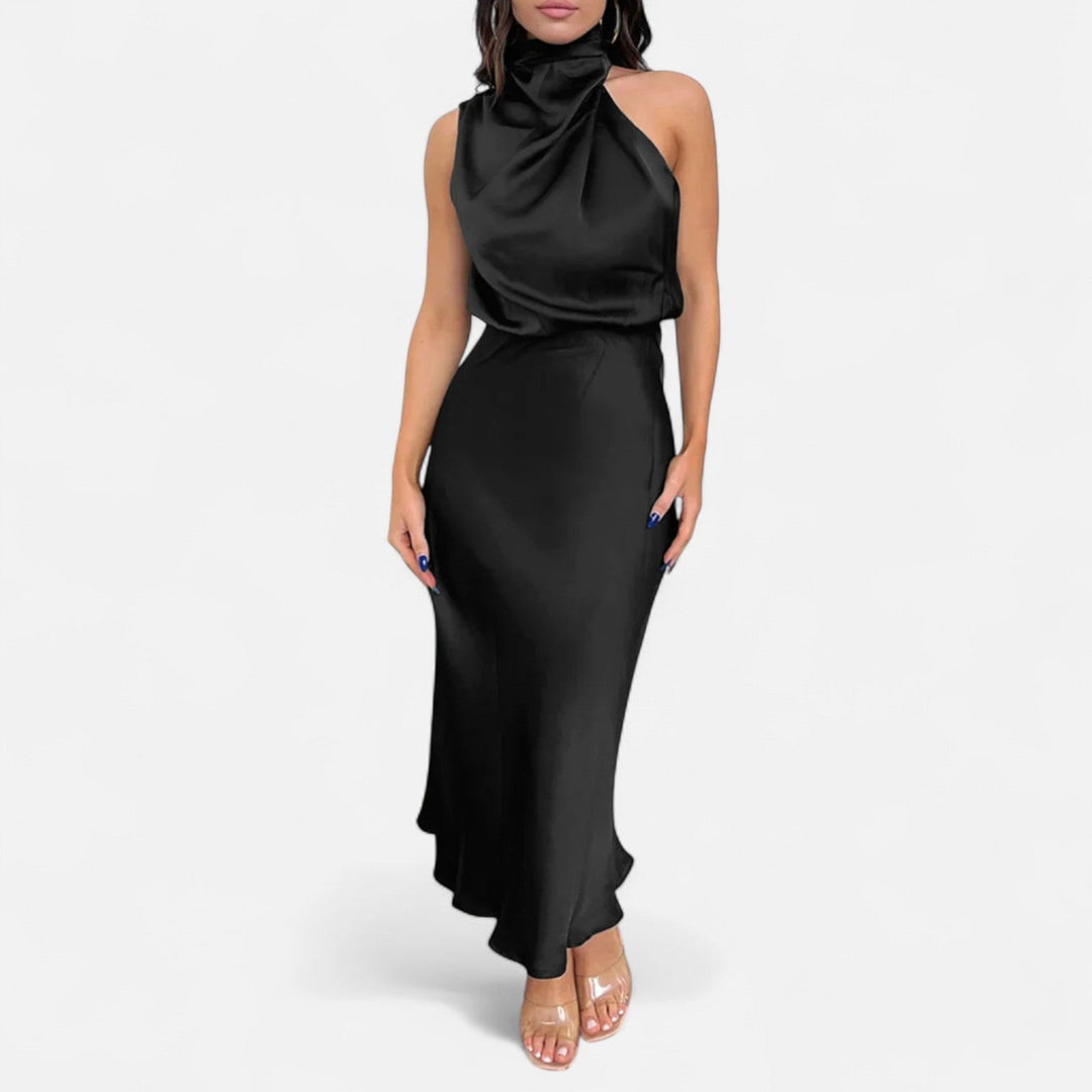 Elegantes ärmelloses langes Satin-Kleid für Damen