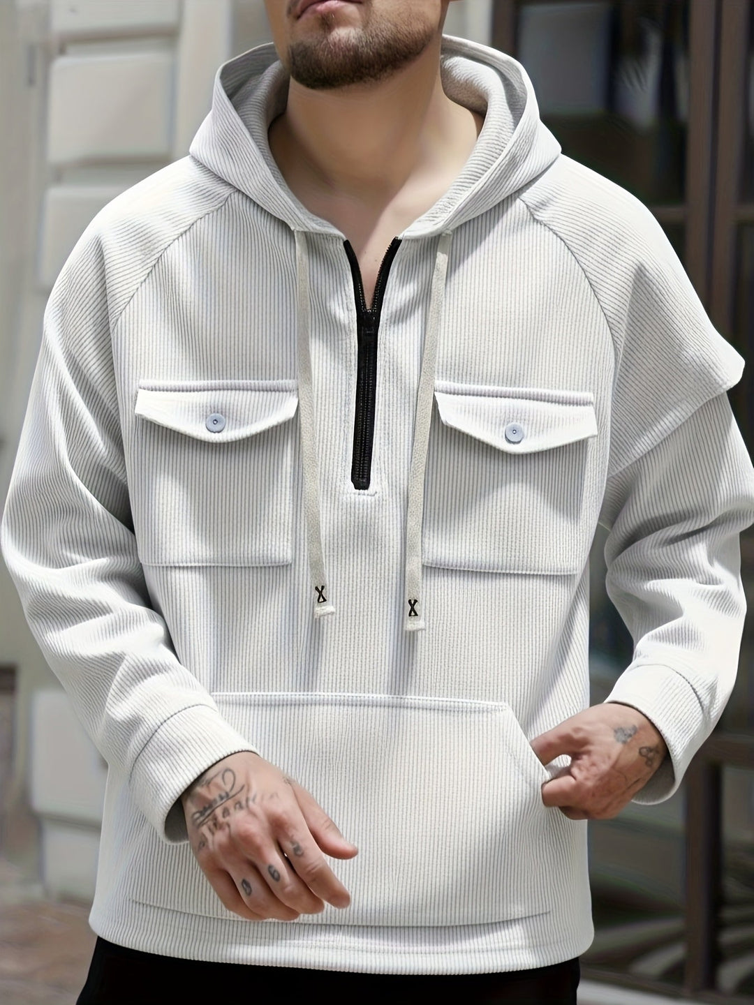 Herren Hoodie mit Quarter-Zip und Brusttaschen