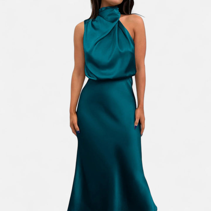 Elegantes ärmelloses langes Satin-Kleid für Damen