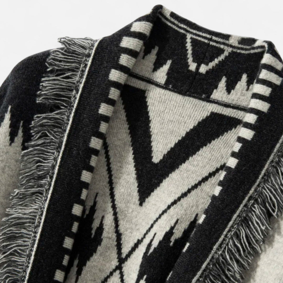 Luxuriöse Kaschmir Jacquard Strickjacke mit Quasten für Damen