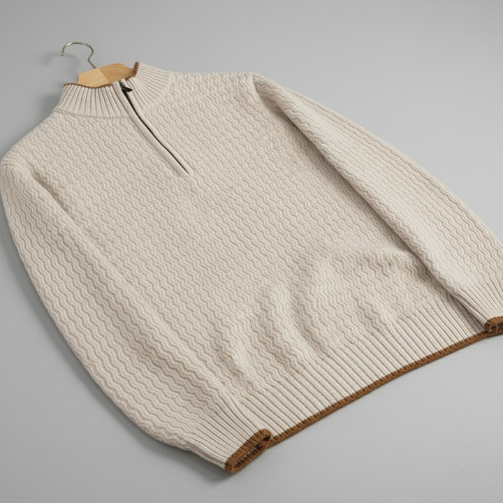 Strukturierter Quarter-Zip Strickpullover Herren