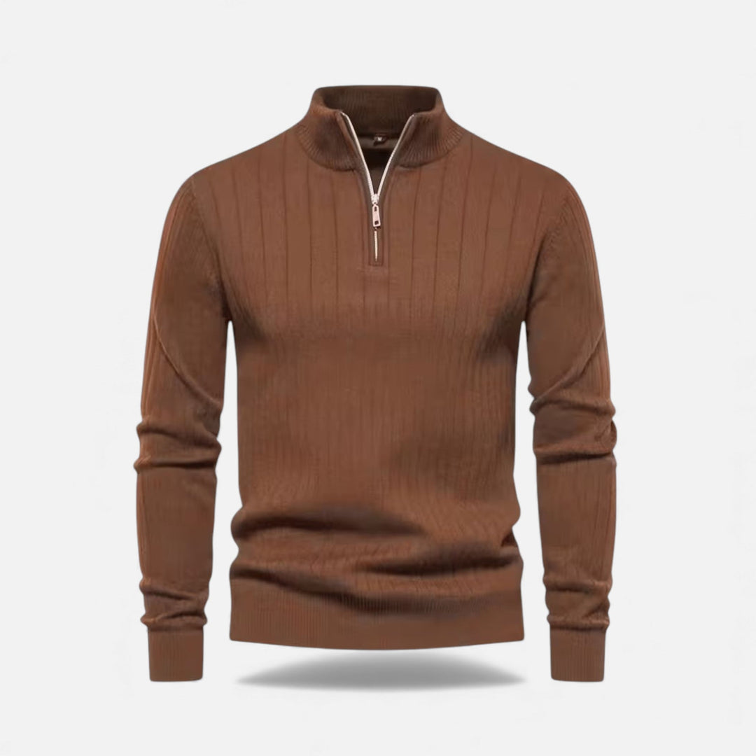 Warmer Minimalistischer Herren Strickpullover mit Reißverschluss