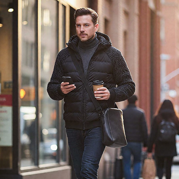 Winddichte Herren Steppjacke mit Strickärmeln und Daunen-Isolation