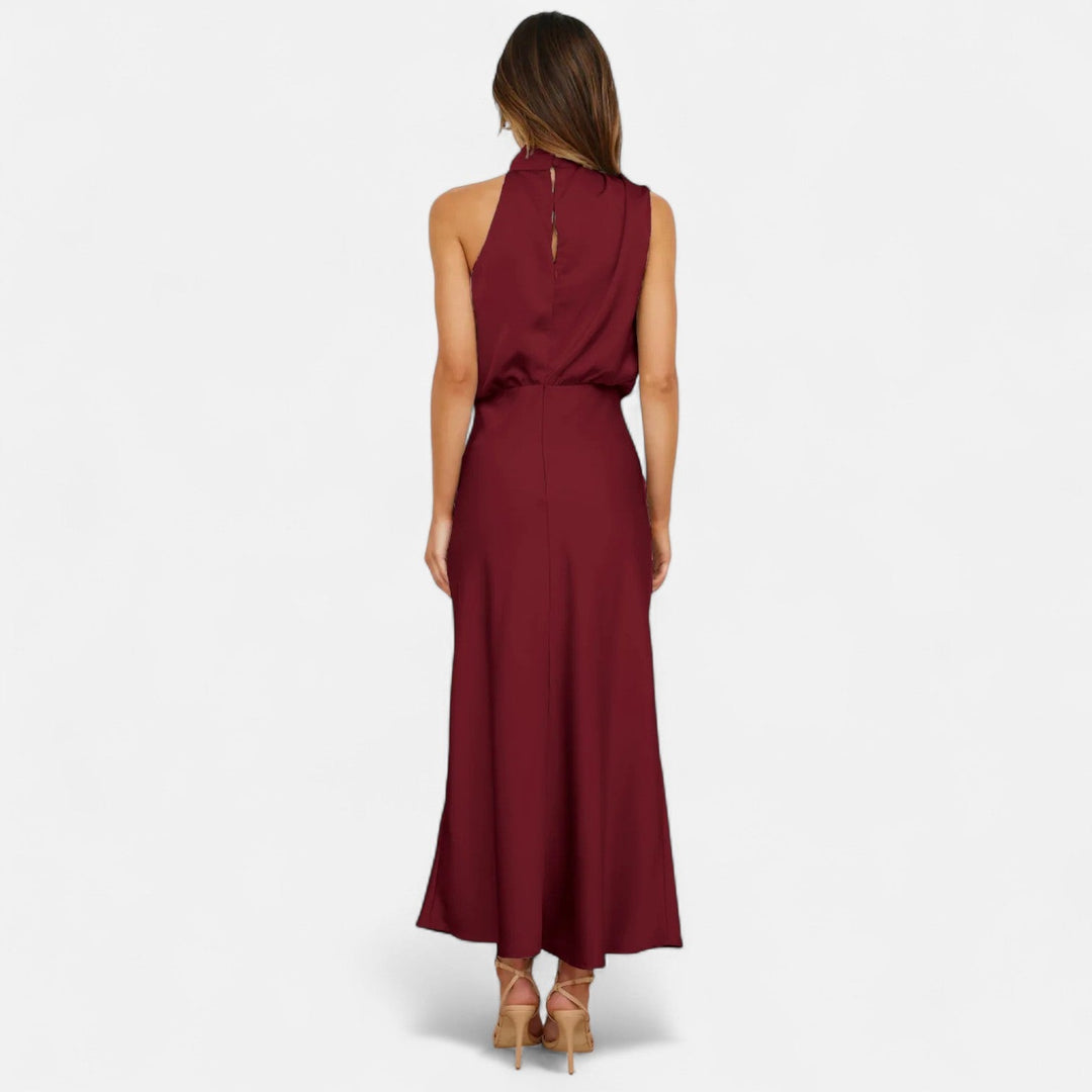 Elegantes ärmelloses langes Satin-Kleid für Damen