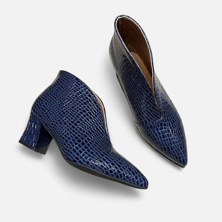 Elegante Patent Leder Damen Ankle Boots mit V-Ausschnitt