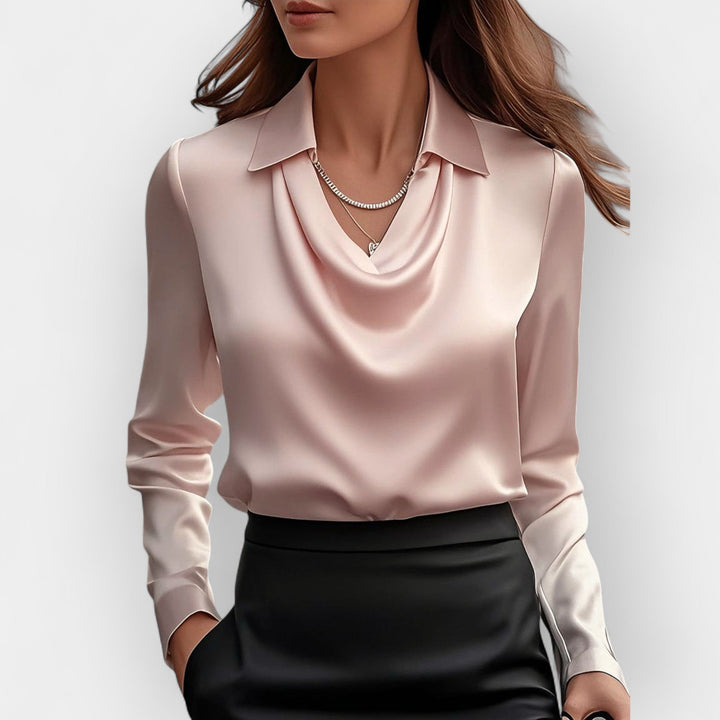 Elegante Damen Satinbluse mit Wasserfallkragen - Edle Bluse für Business und festliche Anlässe