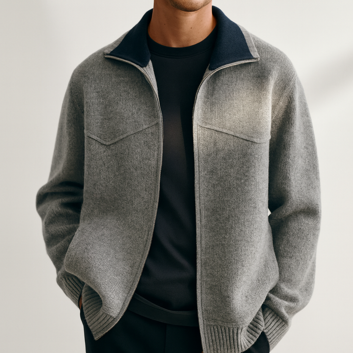 Herren Strick-Zip-Cardigan mit Stehkragen für Business und Freizeit