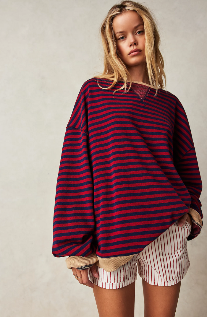 Gestreiftes Damen Sweatshirt Oversize - Lässiger Pullover mit Kontrastakzenten