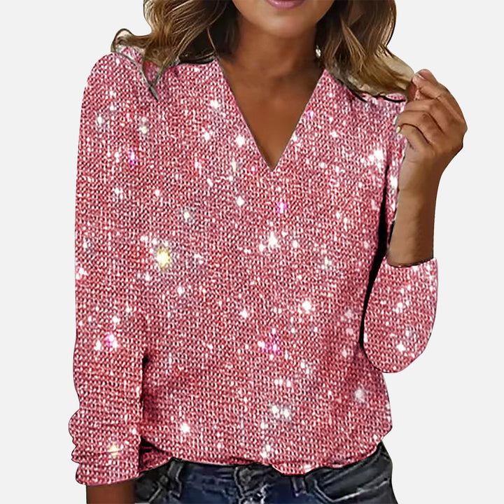 Funkelnde V-Ausschnitt Bluse für Damen - Elegante Festliche Glitzer-Bluse