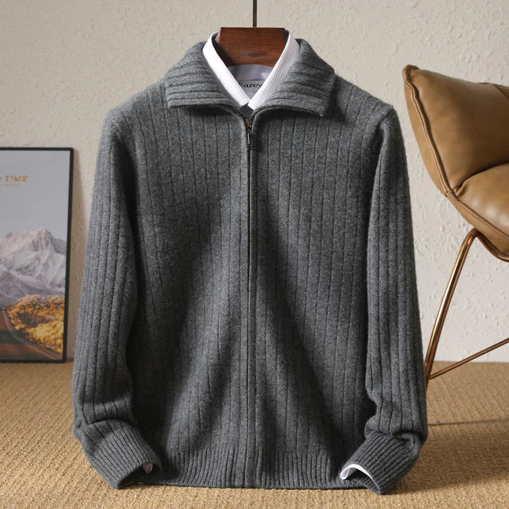 Herren Merino Woll-Cardigan mit Stehkragen und Reißverschluss
