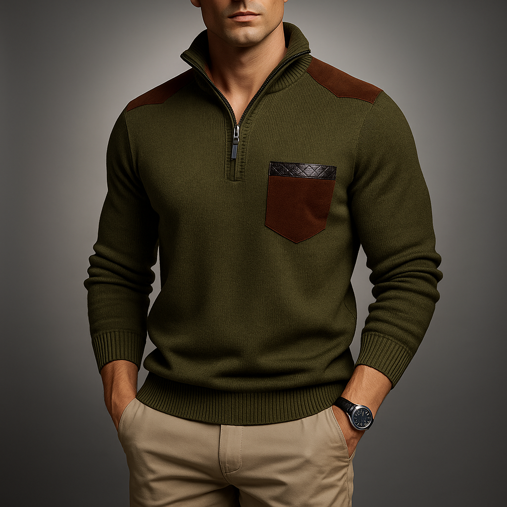 Herren Viertelzip-Pullover mit Kontrastdetails - Hoher Kragen und Moderne Passform