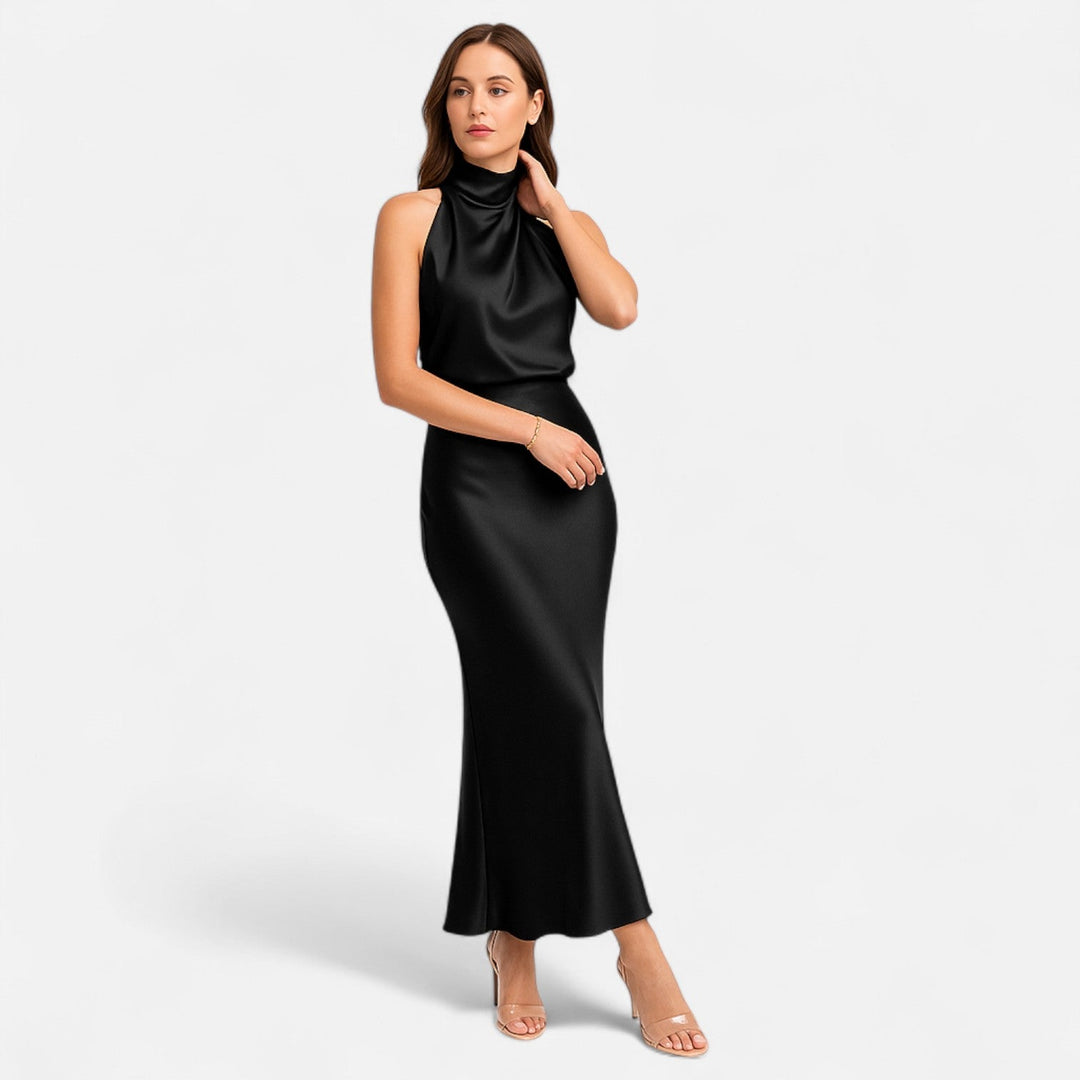Elegantes ärmelloses langes Satin-Kleid für Damen