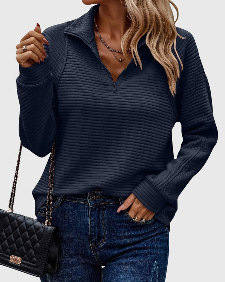 Eleganter Damen Pullover mit Reißverschluss und V-Ausschnitt