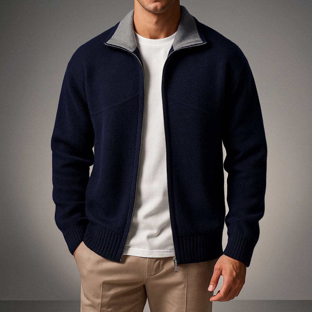 Herren Strick-Zip-Cardigan mit Stehkragen für Business und Freizeit